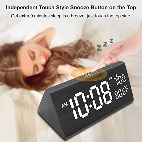 DreamSky Wooden Digital Alarm Clock for Bedroom - 7.7" Electric Clocks with USB Port, Large Numbers, Temperature, 0-100% Brightness Dimmer, Adjustable Alarm Volume, Snooze, 12/24H - Image 4