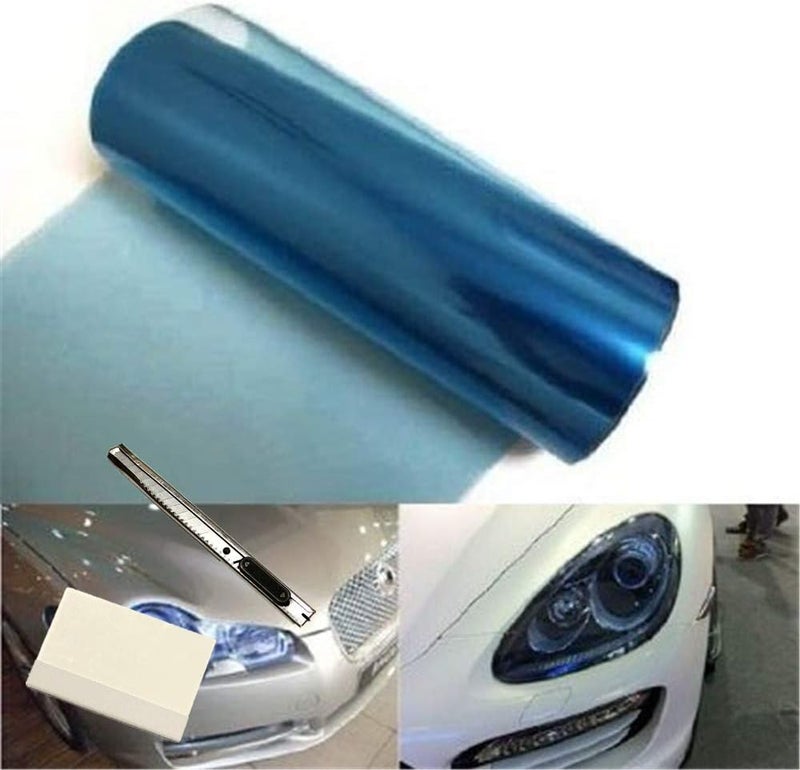 F & B LED LIGHTS 12 by 48 Inches Self Adhesive Headlight, Tail Lights, Fog Lights Tint Vinyl Film with Knife and Hand Tool (Dark Blue) - Image 1
