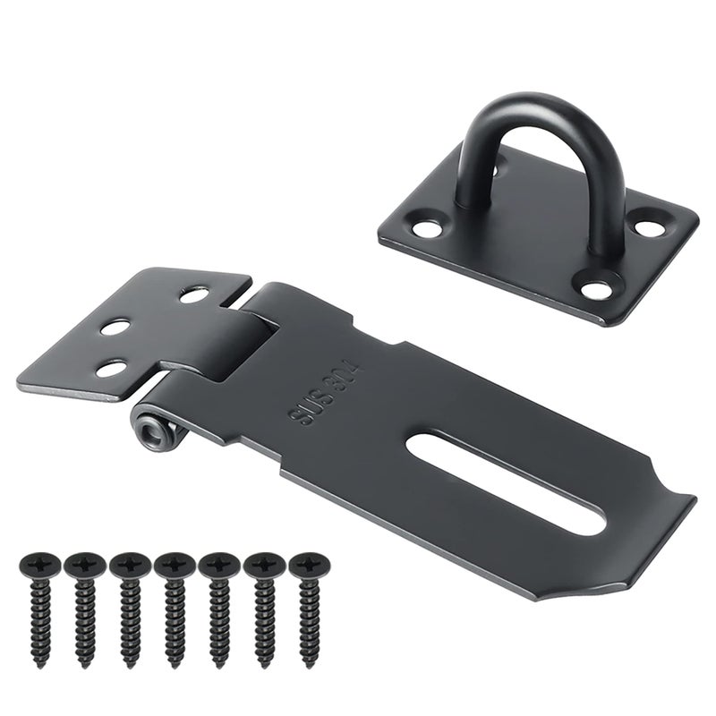 Alise Door Lock Hasp Latch3 Inch SUS 304 Stainless Steel Safety Packlock Clasp Hasp Lock Latch with Fixing Screw for External Doors Window Cabinet Pet Cage BlackMS9B3C
