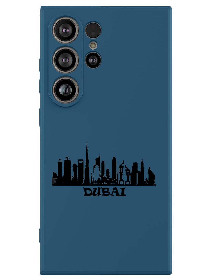 Theodor Protective Slim Fit Case Liquid Silicone Cover with Full Body Protection Anti-Scratch Shockproof Case For Samsung Galaxy S25 Ultra (Blue) - Dubai Skyline - Image 1