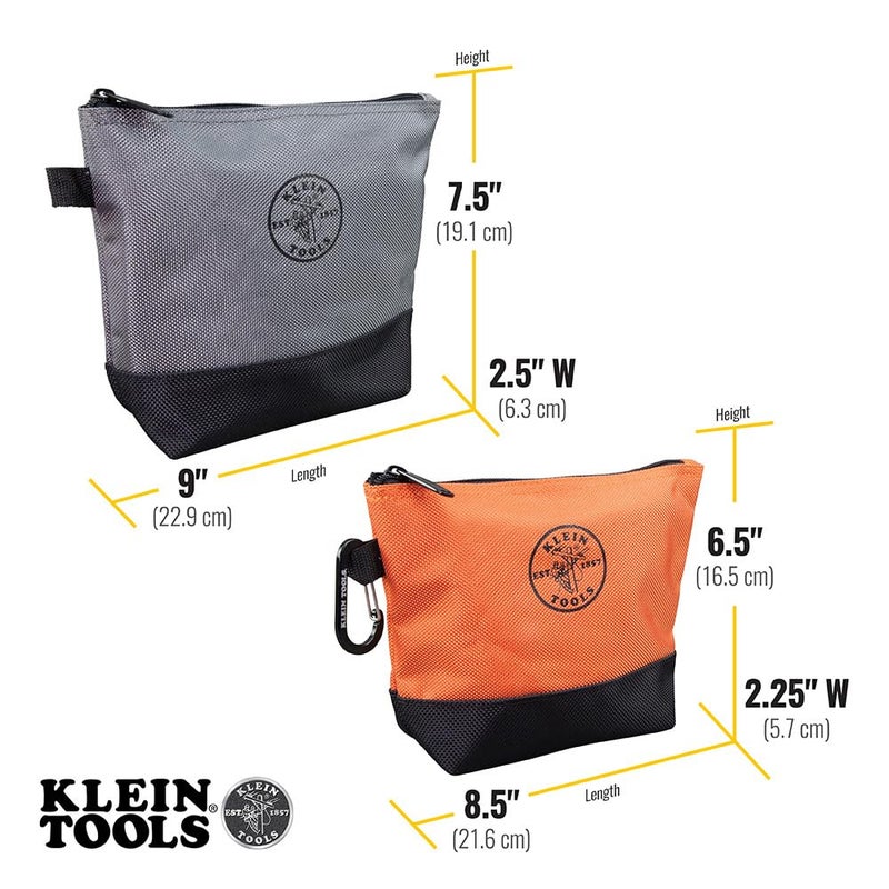 Klein Tools 55470 Utility Bag, Stand-Up Zipper Tool Bags, Tough 1680d Ballistic Weave, Reinforced Bottoms, Orange/Black, Gray/Black, 2-Pack - Image 4