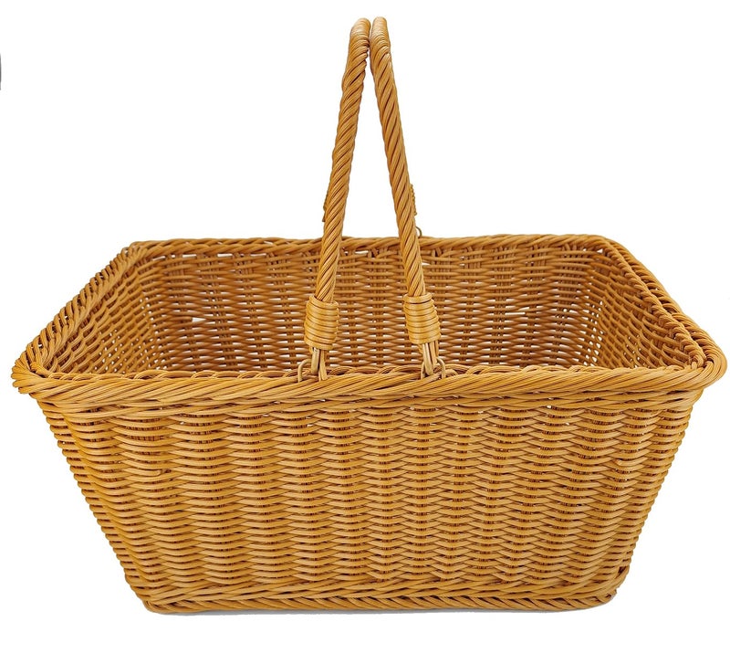 ANRUIDE 15.8"Poly Wicker storage Baskets,Handmade Woven Basket Harvest Basket Wicker Storage Basket for Picnic, Easter, Organizing, Gathering Vegetables(15.8" x 11.8") Brown - Image 1