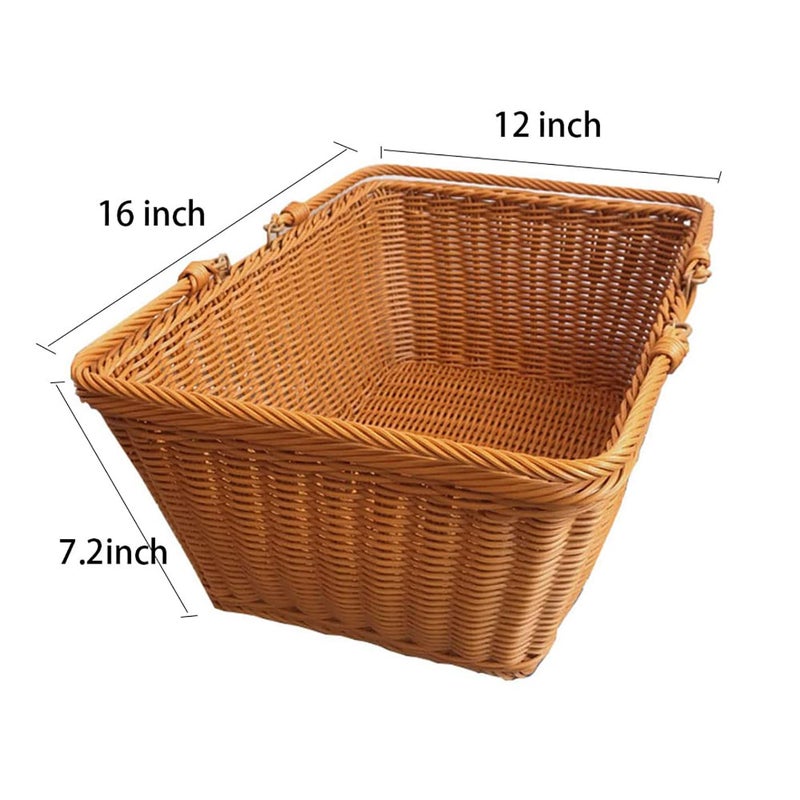 ANRUIDE 15.8"Poly Wicker storage Baskets,Handmade Woven Basket Harvest Basket Wicker Storage Basket for Picnic, Easter, Organizing, Gathering Vegetables(15.8" x 11.8") Brown - Image 3