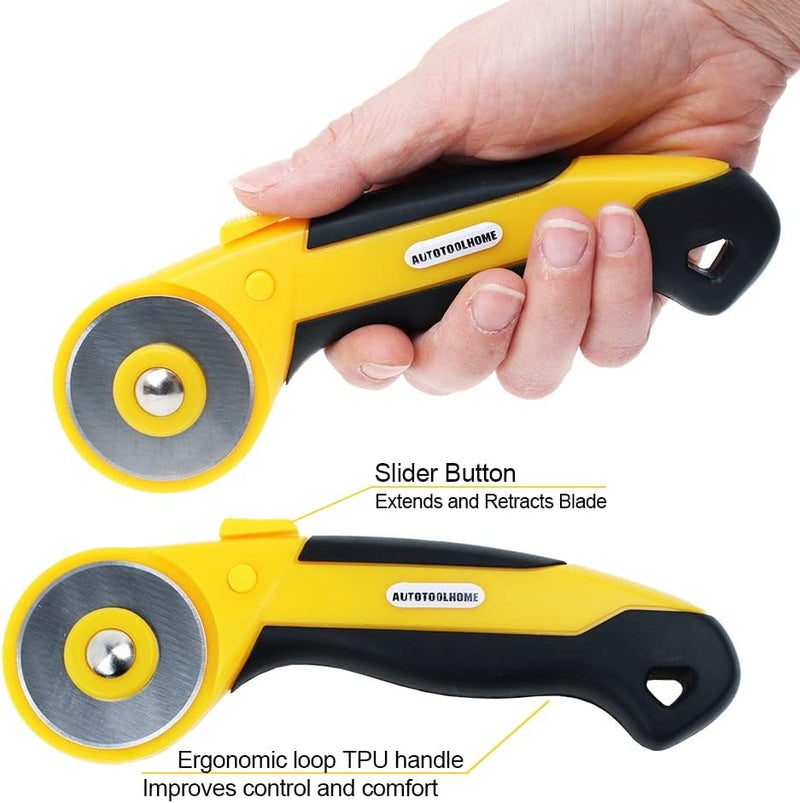 AUTOTOOLHOME 45mm Rotary Cutter Automatic Fabric Cutter Quick Change Blades with Safety Lock for Quilting, Sewing, Crafts, Replacement Blades (color02) - Image 3