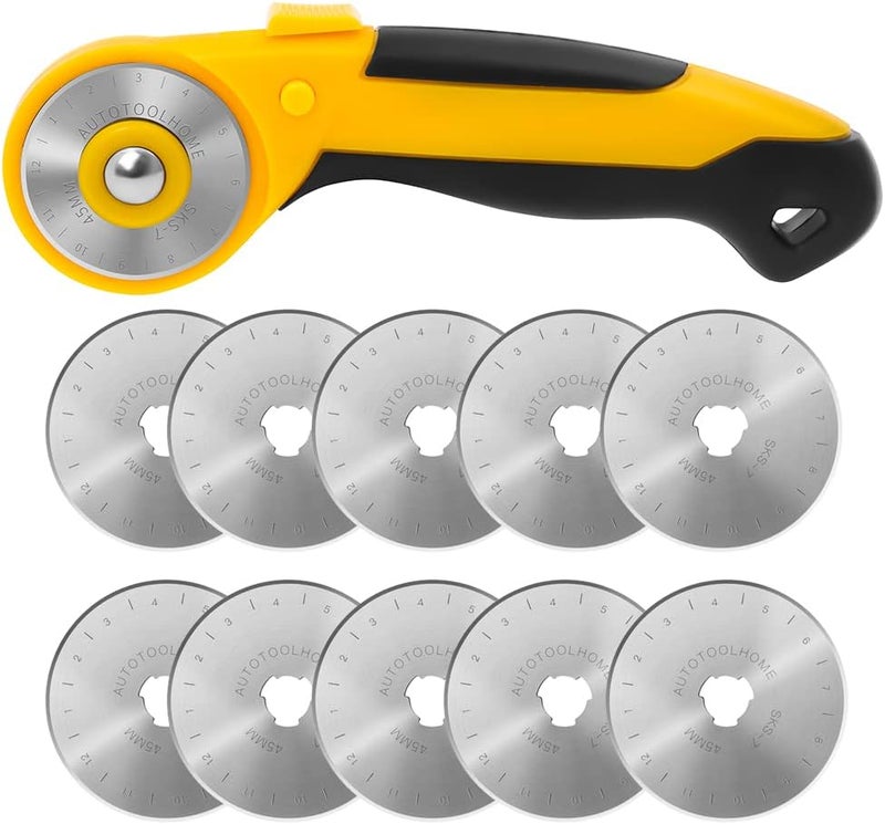 AUTOTOOLHOME 45mm Rotary Cutter Automatic Fabric Cutter Quick Change Blades with Safety Lock for Quilting, Sewing, Crafts, Replacement Blades (color02) - Image 1