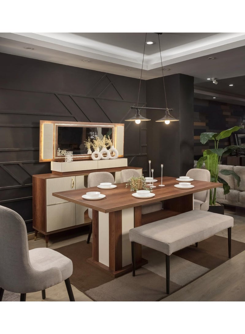 طقم سفرة مودرن – ترابيزة 200×100 سم مع بوفيه خشبي أنيق