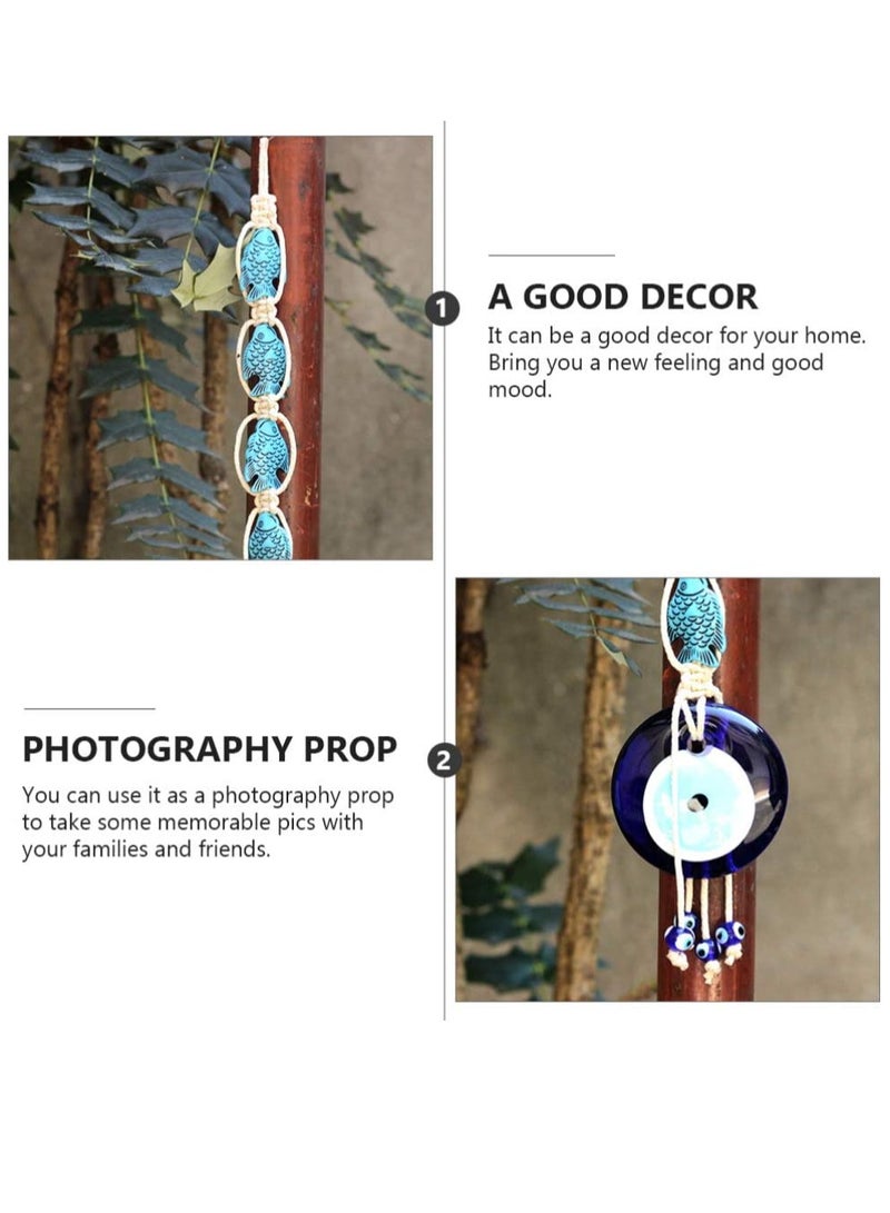 SYOSI Turkish Blue Evil Eye Wall Hanging Ornament Lucky Fish Glass Nazar Beads Wall Decor Decorative Cotton Rope Beads Garland Pendant Wall Art for Home Office Protection  - Image 4