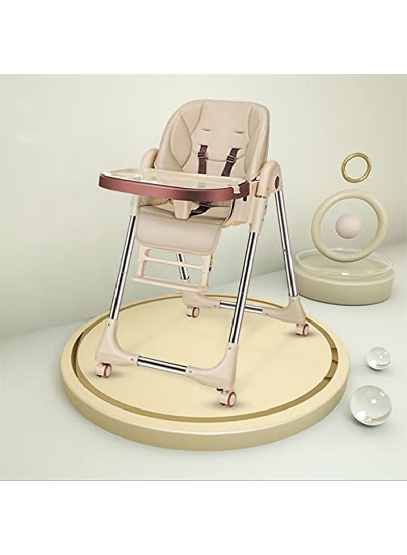 GT-Wheel Foldable Baby High Chair 4 in 1 with Wheels, converts to Infant Floor Seat, Toddler Booster Chair, Kids Table (Beige) - Image 1