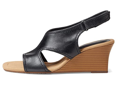 Clarks Women's Dress Wedge Sandal, Black Leather, 9 - Image 4