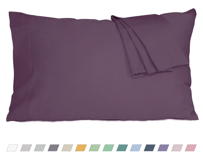 HOMTEC Cotton Pillow Cases Standard Size  20 by 30 inches Queen Pillowcases  Dark Purple Pillow Cases Set of 2  Pillow Cases Queen Cotton Percale Weave Pre-Shrunk Breathable and Hypoallergenic - Image 1