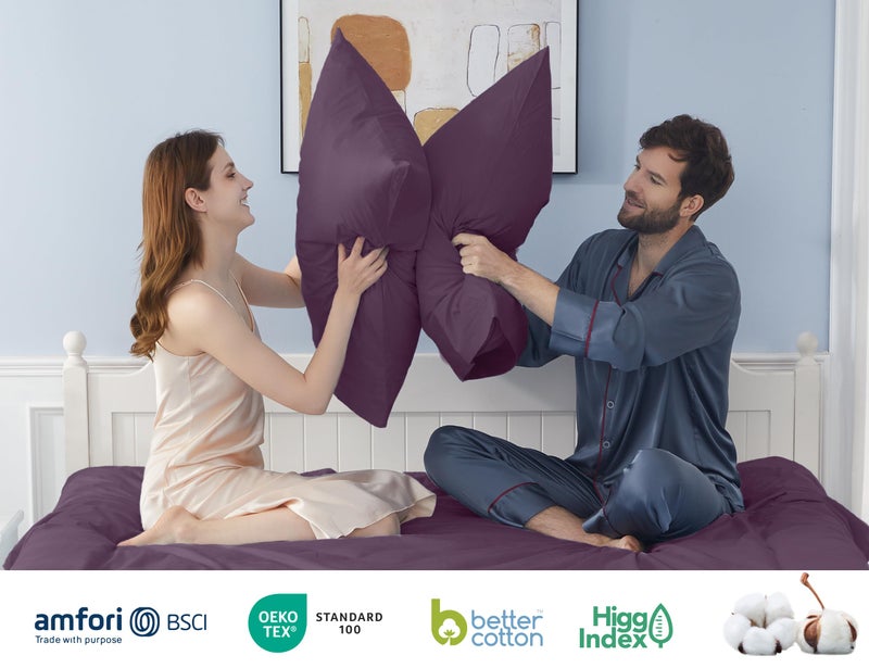 HOMTEC Cotton Pillow Cases Standard Size  20 by 30 inches Queen Pillowcases  Dark Purple Pillow Cases Set of 2  Pillow Cases Queen Cotton Percale Weave Pre-Shrunk Breathable and Hypoallergenic - Image 5