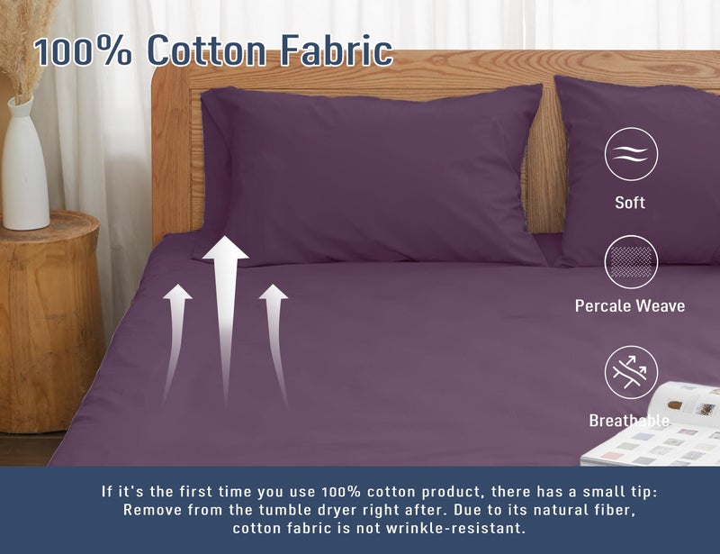 HOMTEC Cotton Pillow Cases Standard Size  20 by 30 inches Queen Pillowcases  Dark Purple Pillow Cases Set of 2  Pillow Cases Queen Cotton Percale Weave Pre-Shrunk Breathable and Hypoallergenic - Image 4