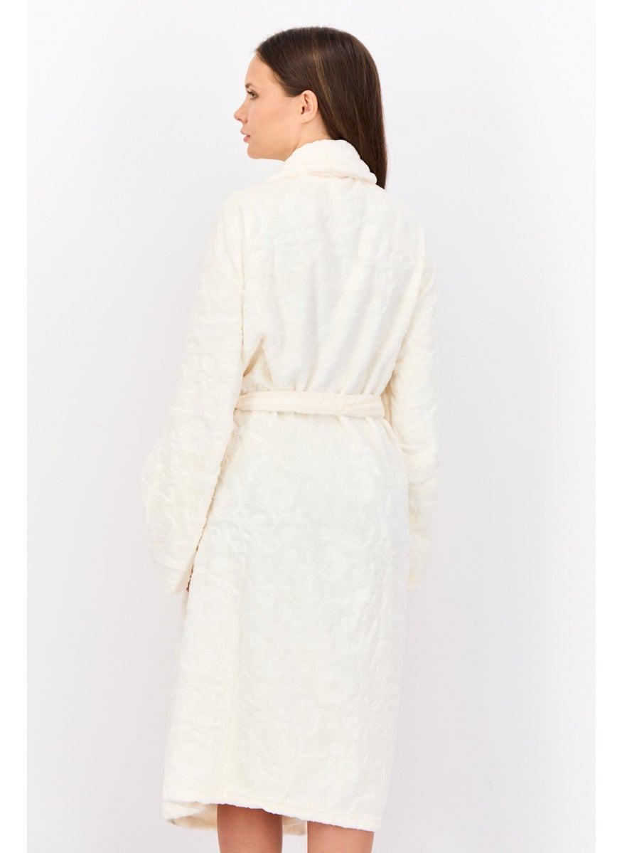 Marilyn Monroe - Women Belted Embossed Bath Robe, Light Beige - Image 1