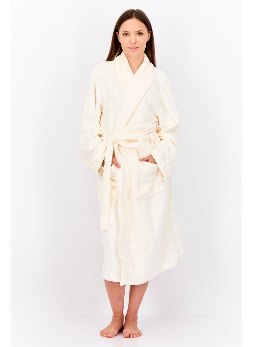 Marilyn Monroe - Women Belted Embossed Bath Robe, Light Beige - Image 1
