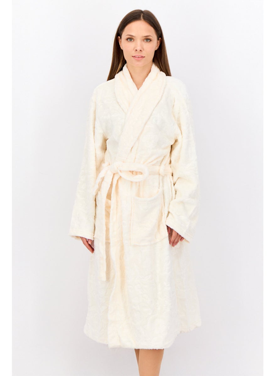 Marilyn Monroe - Women Belted Embossed Bath Robe, Light Beige - Image 1