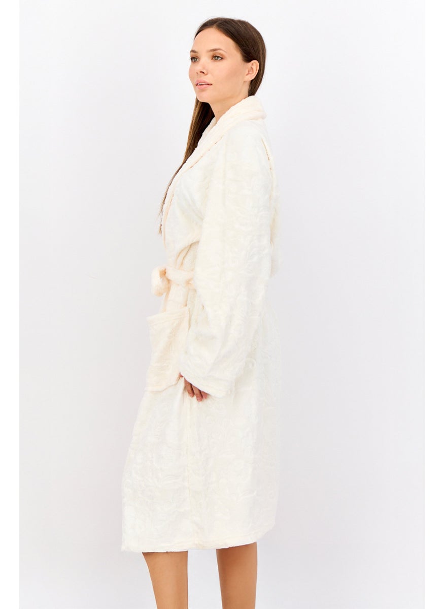 Marilyn Monroe - Women Belted Embossed Bath Robe, Light Beige - Image 1