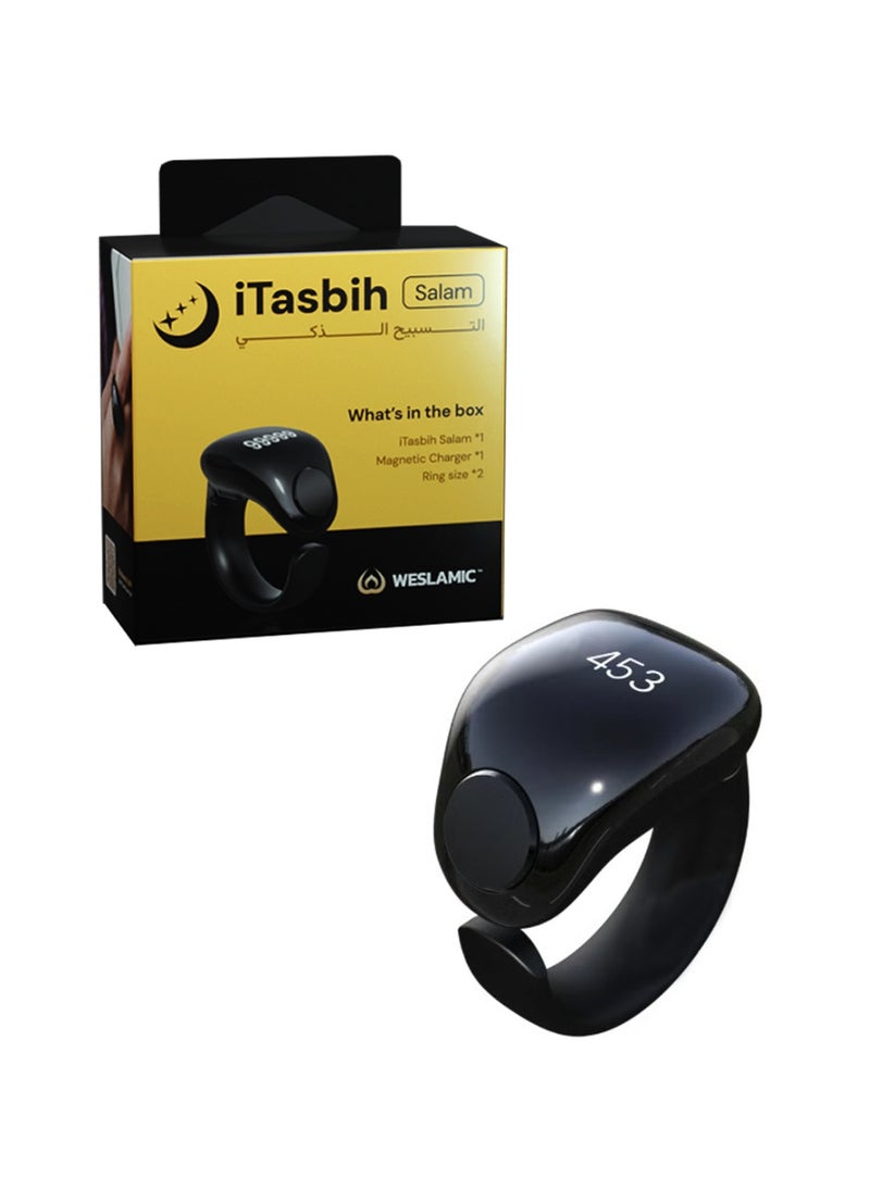 WESLAMIC Salam Smart Tasbih Ring, Reminder and Prayer Times Alerts, Long-Lasting Battery, Water and Dust Resistant - Sizes (22mm + 20mm)  - Image 1