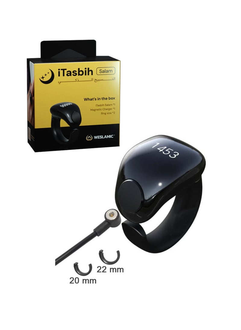 WESLAMIC Salam Smart Tasbih Ring, Reminder and Prayer Times Alerts, Long-Lasting Battery, Water and Dust Resistant - Sizes (22mm + 20mm)  - Image 2