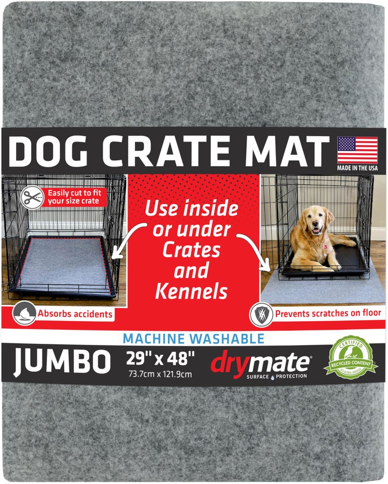 Drymate Dog Crate Mat Liner, Absorbs Urine, Waterproof, Non-Slip, Washable Puppy Pee Pad for Kennel Training - Use Under Pet Cage to Protect Floors, Thin Cut to Fit Design (USA Made) (LGrey)(29"x48") - Image 1