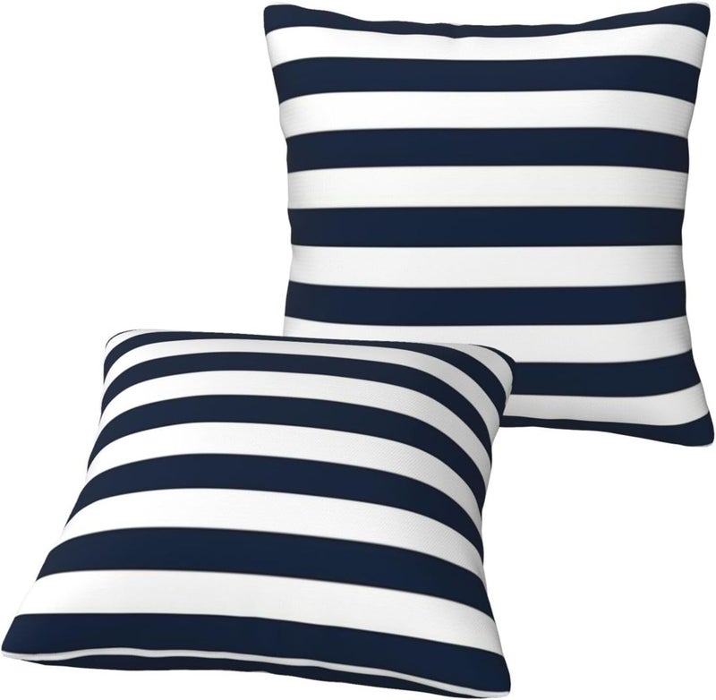 Poream Navy Blue and White Stripe Throw Pillow Covers 20x20 in Farmhouse Pillow Case Soft Cushion Covers Set of 2 for Sofa Bed Bedroom Car Chair Living Room Home Decorative - Image 3
