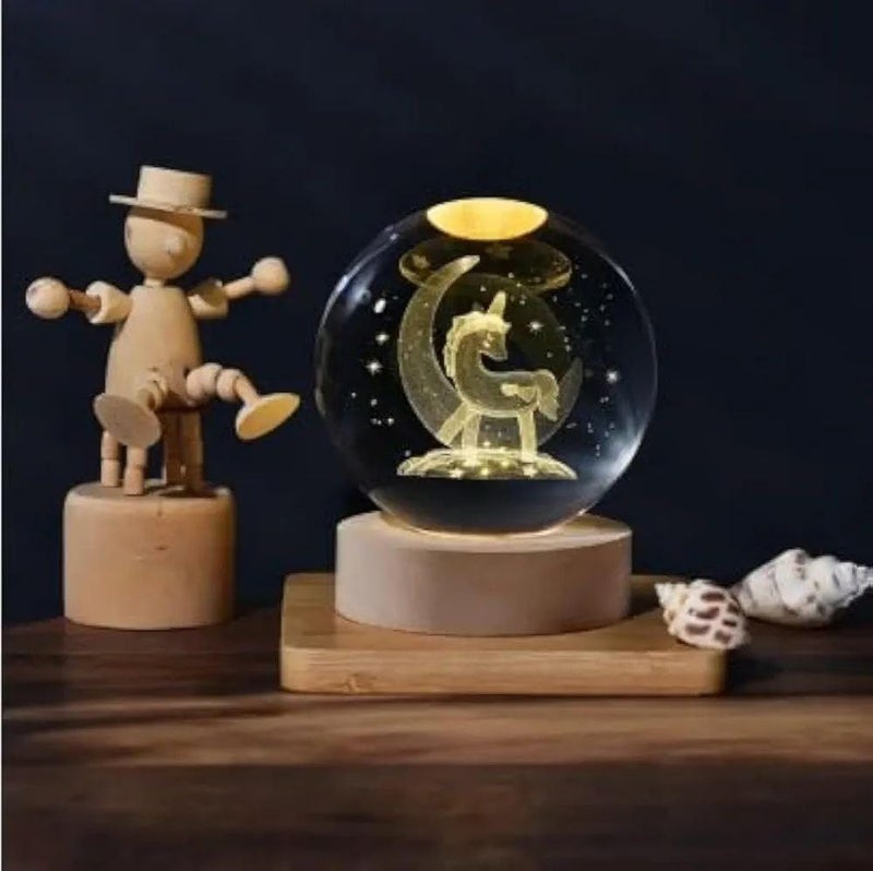 Generic 3D Crystal Ball Shape LED Lamp, Wooden Base, Home Decor, Decoration, Birthday Gift, Crystal Ball Night Light, 9cm (Shape 15) - Image 1