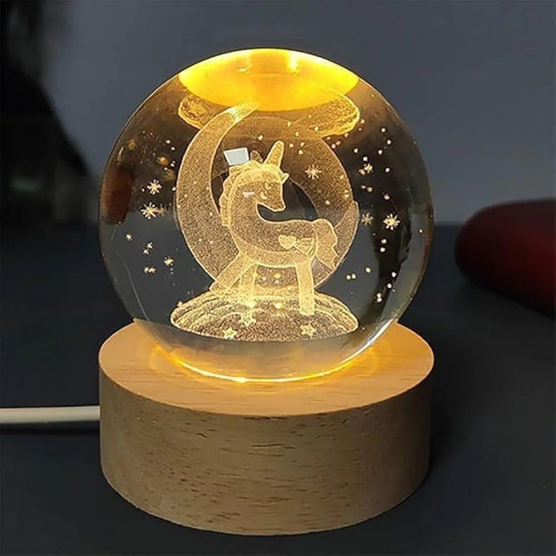Generic 3D Crystal Ball Shape LED Lamp, Wooden Base, Home Decor, Decoration, Birthday Gift, Crystal Ball Night Light, 9cm (Shape 15) - Image 2