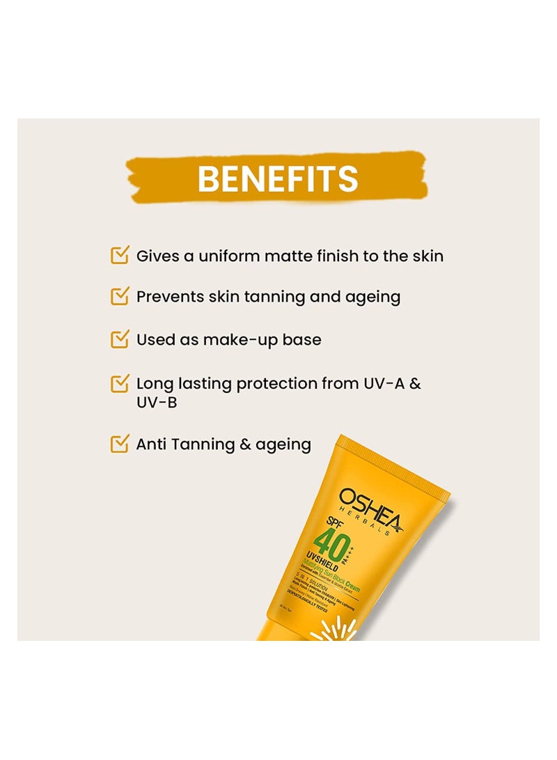OSHEA UVshield Mattifying 5 In 1 Sun Block Cream SPF 40 Enriched With Cucumber & Licorice Extract 120gm - Image 2
