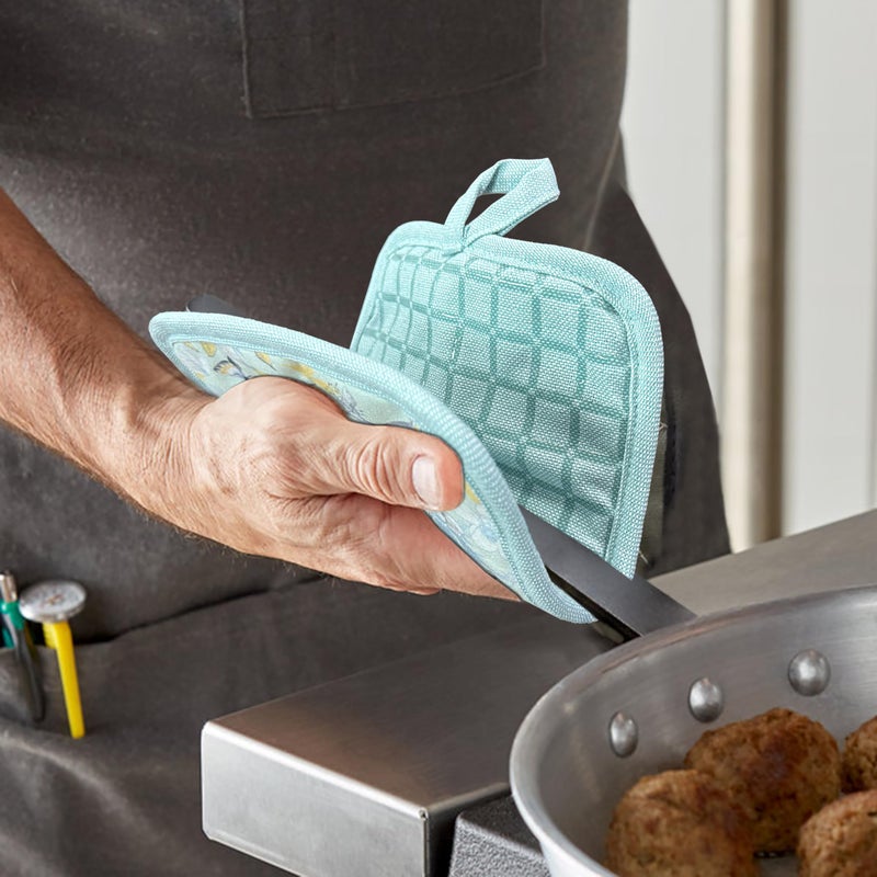 RED LMLDETA Pot Holders Set of 3 Silicone Printing Non Slip Heat Resistant, Yarm-Dyed Hot Pads Cotton Home Kitchen Cooking Barbecue Microwave Women Men Machine Washable BBQ Grilling. (Light Blue Potholders) - Image 3