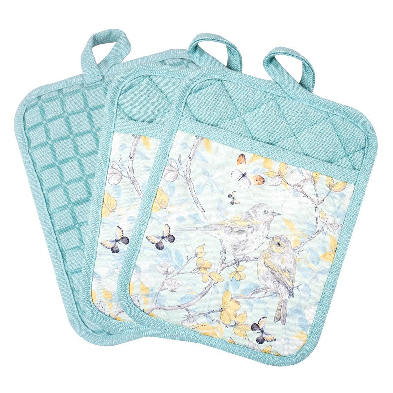 RED LMLDETA Pot Holders Set of 3 Silicone Printing Non Slip Heat Resistant, Yarm-Dyed Hot Pads Cotton Home Kitchen Cooking Barbecue Microwave Women Men Machine Washable BBQ Grilling. (Light Blue Potholders) - Image 1