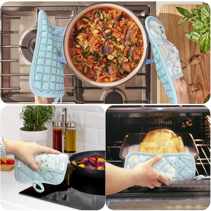 RED LMLDETA Pot Holders Set of 3 Silicone Printing Non Slip Heat Resistant, Yarm-Dyed Hot Pads Cotton Home Kitchen Cooking Barbecue Microwave Women Men Machine Washable BBQ Grilling. (Light Blue Potholders) - Image 5