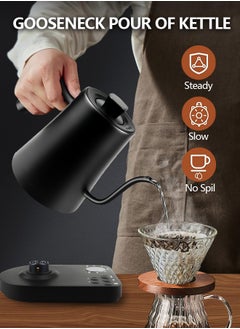 Necomi Gooseneck Kettle Pour Over Kettle Electric Coffee Kettle, Touch control Temperature Adjustment with LED Digital Display Automatic Insulation Stainless Steel 1200W Quick Heating 1L for Home and Office, Matte Black  - Image 5