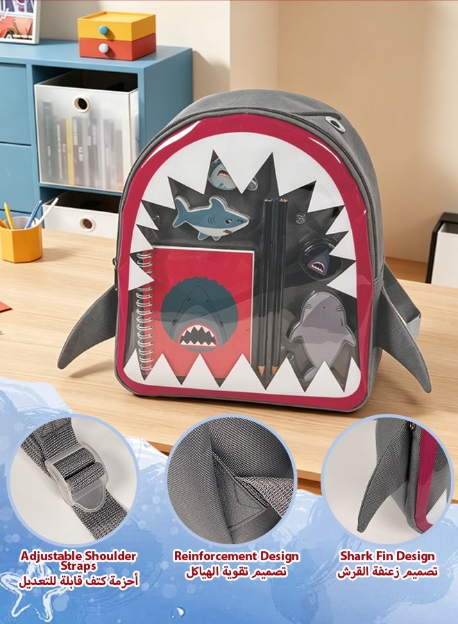 SOOO GOOD Shark Backpack for Boys with Stationery Set, Blue School Bag with Transparent Window, Includes Notebook, Pencils & Stickers, Multi-Functional Kids Backpack for School and Outdoor Picnic - Image 4