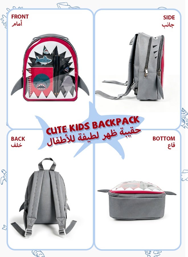 SOOO GOOD Shark Backpack for Boys with Stationery Set, Blue School Bag with Transparent Window, Includes Notebook, Pencils & Stickers, Multi-Functional Kids Backpack for School and Outdoor Picnic - Image 2