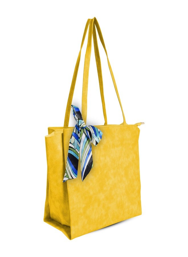 Nyfee Women's Vegan Leather Tote Bag Handbags with 4 Large Compartment & Zip for Office,College & Party (Yellow) - Image 2