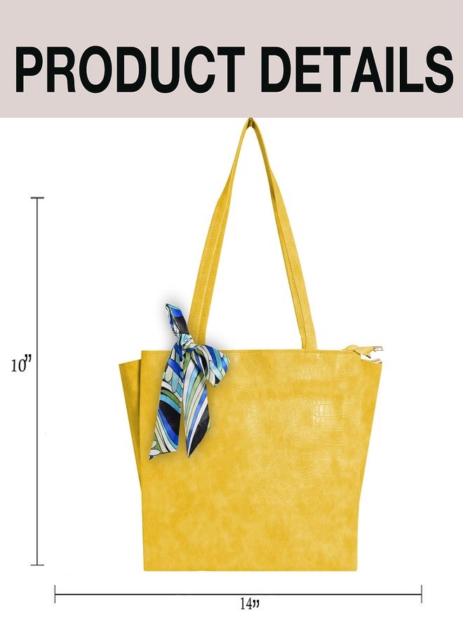 Nyfee Women's Vegan Leather Tote Bag Handbags with 4 Large Compartment & Zip for Office,College & Party (Yellow) - Image 5