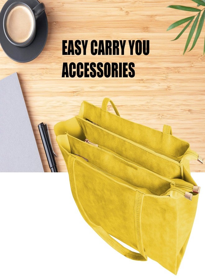 Nyfee Women's Vegan Leather Tote Bag Handbags with 4 Large Compartment & Zip for Office,College & Party (Yellow) - Image 4