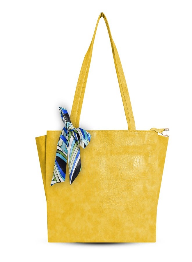 Nyfee Women's Vegan Leather Tote Bag Handbags with 4 Large Compartment & Zip for Office,College & Party (Yellow) - Image 1