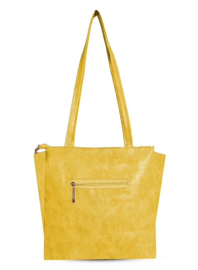 Nyfee Women's Vegan Leather Tote Bag Handbags with 4 Large Compartment & Zip for Office,College & Party (Yellow) - Image 3