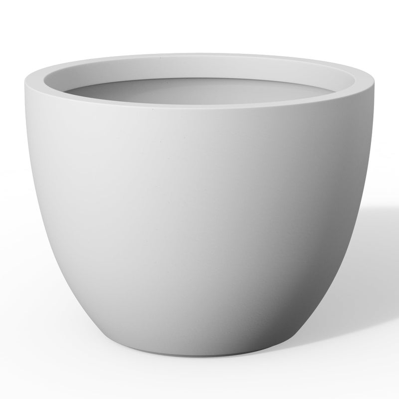 Kante 14.2 Inch Round Concrete Planter - Classic Large Indoor/Outdoor Plant Pot with Drainage Hole and Rubber Plug, Suitable for Gardens and Patios, White - Image 1