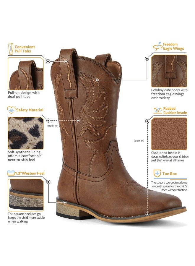Rollda Kids Cowboy Boots for Boys Girls Western Square Toe Cowgirl Boots with Walking Heel (Toddler/Little Kid/Big Kid), Dark Brown, 5 Big Kid - Image 4