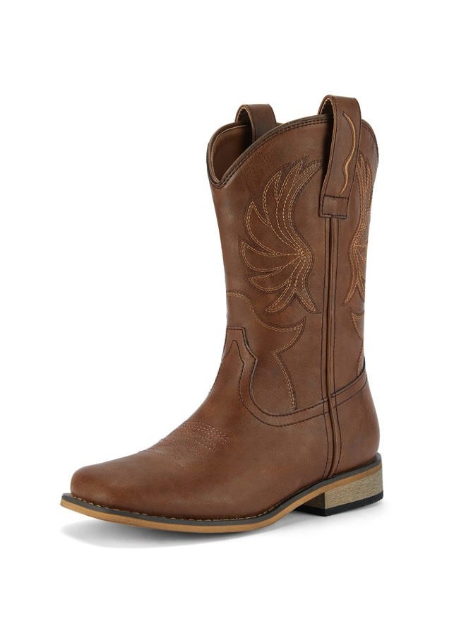 Rollda Kids Cowboy Boots for Boys Girls Western Square Toe Cowgirl Boots with Walking Heel (Toddler/Little Kid/Big Kid), Dark Brown, 5 Big Kid - Image 1