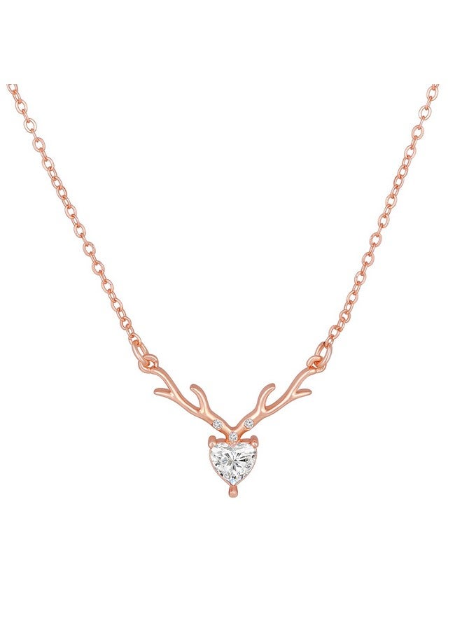 Mahi Deer Heart Shaped Necklace Pendant Chain with Cubic Zirconia Valentine Gift for Women (PS1101846Z) - Image 1