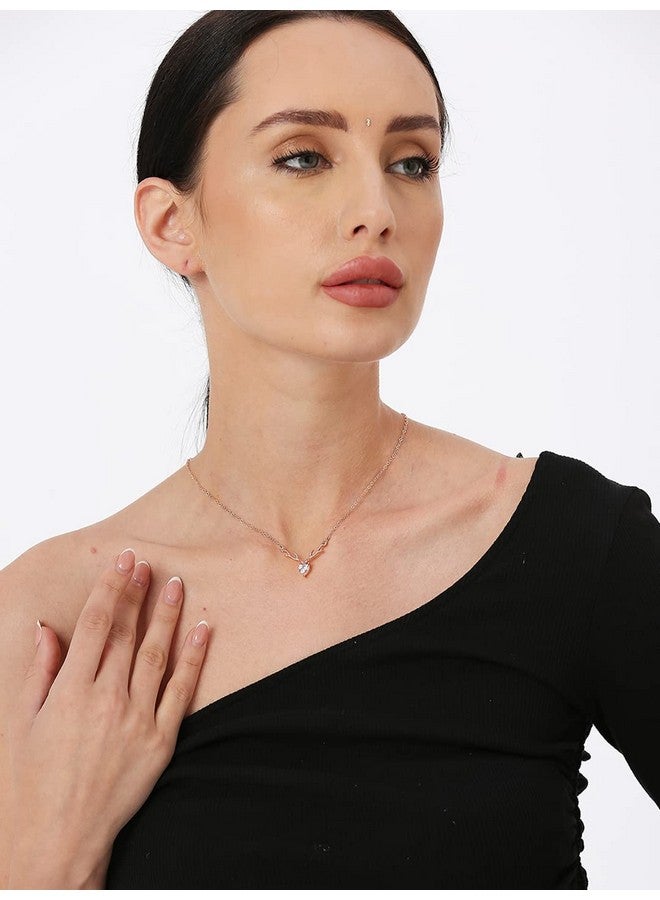 Mahi Deer Heart Shaped Necklace Pendant Chain with Cubic Zirconia Valentine Gift for Women (PS1101846Z) - Image 4