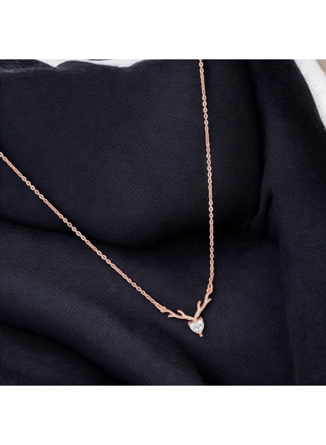 Mahi Deer Heart Shaped Necklace Pendant Chain with Cubic Zirconia Valentine Gift for Women (PS1101846Z) - Image 3