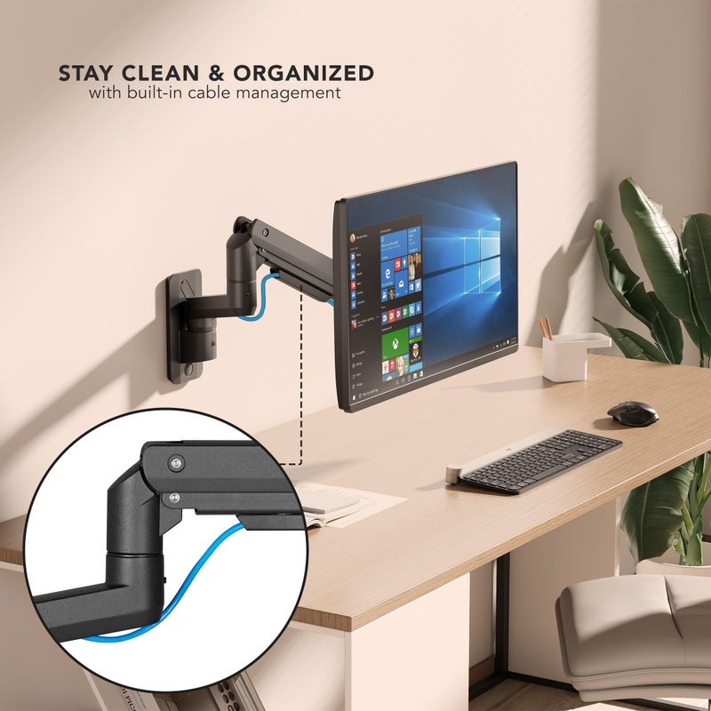 Mount-It! Mountâ€‘It! Heavyâ€‘Duty Wall Mount Arm for 49â€³ Curved & Ultrawide Monitors, Gasâ€‘Spring Full Motion, 23.5â€³ Reach, 44â€¯lb Capacity, VESA 75/100, Singleâ€‘Stud Install - Image 5