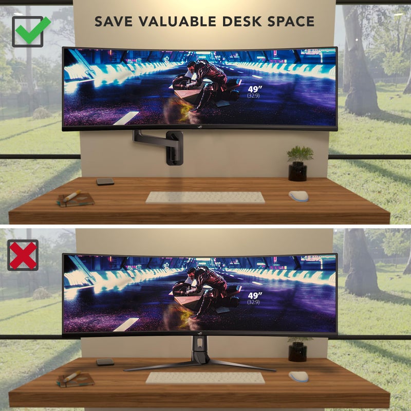 Mount-It! Mountâ€‘It! Heavyâ€‘Duty Wall Mount Arm for 49â€³ Curved & Ultrawide Monitors, Gasâ€‘Spring Full Motion, 23.5â€³ Reach, 44â€¯lb Capacity, VESA 75/100, Singleâ€‘Stud Install - Image 4