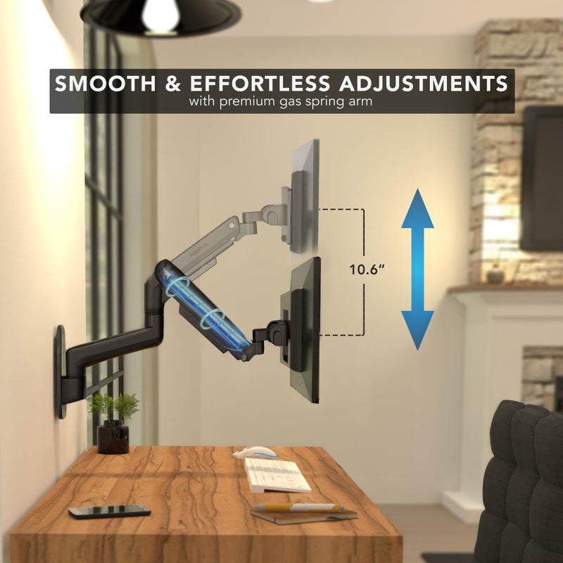 Mount-It! Mountâ€‘It! Heavyâ€‘Duty Wall Mount Arm for 49â€³ Curved & Ultrawide Monitors, Gasâ€‘Spring Full Motion, 23.5â€³ Reach, 44â€¯lb Capacity, VESA 75/100, Singleâ€‘Stud Install - Image 3