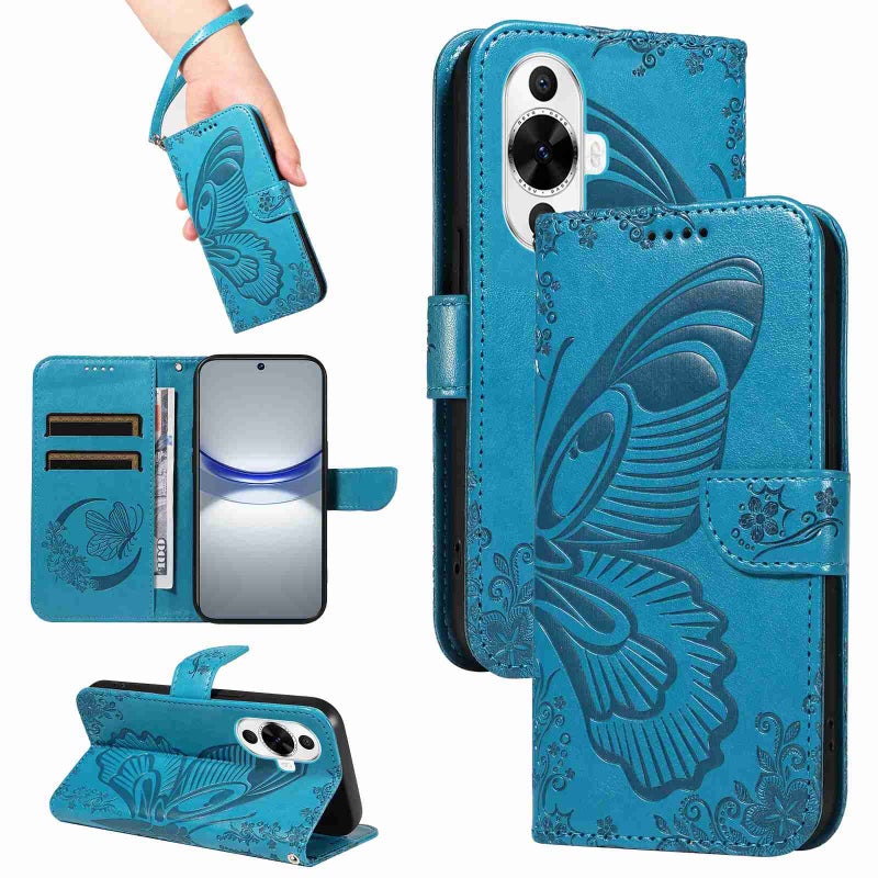 HuHa Case Cover For Huawei nova 11 5G / 12s 4G Swallowtail Butterfly Embossed Leather Phone Case(Blue) - Image 1