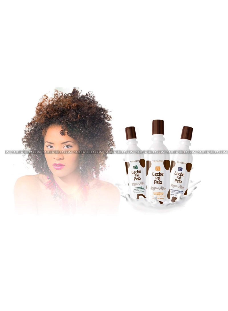 Leche Pal Pelo Leche Pal Pelo Rizos/Afro Specialized Shampoo Nourishing Hair Repair Mask Thermalprotectant Champu Especializado Mascarilla Nutritiva Termoprotector 14.9oz-440ml x3 (Set/Kit 14.9oz-440ml x3) - Image 2