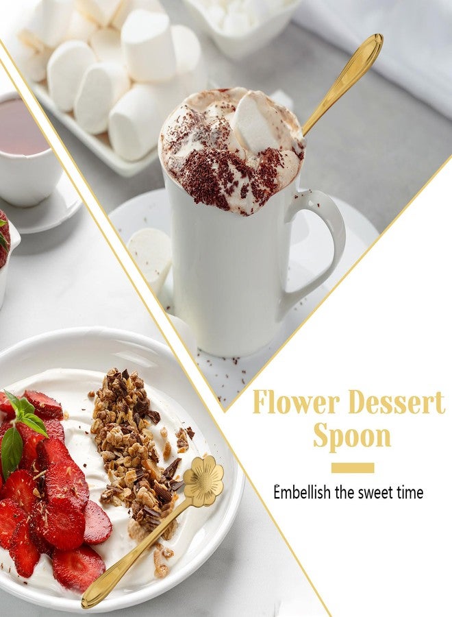 Roucerlin 40 Pieces 4.9'' Reusable Mini Gold Metal Coffee Spoons, Stainless Steel Cute Daisy Patterns Dessert Spoons for Cake Ice Cream Sugar Honey Spices - Image 3